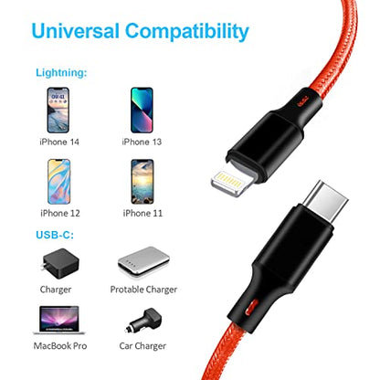 USB C to Lightning Cable, 5 Pack iPhone Charger PD Fast Charging Cord (Red） - color: Red, style: USB-C to L