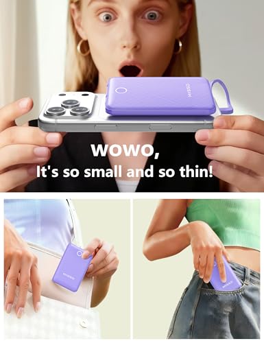 miisso 10000mAh Mini Portable Charger with Built in Cable, Purple - color: Purple