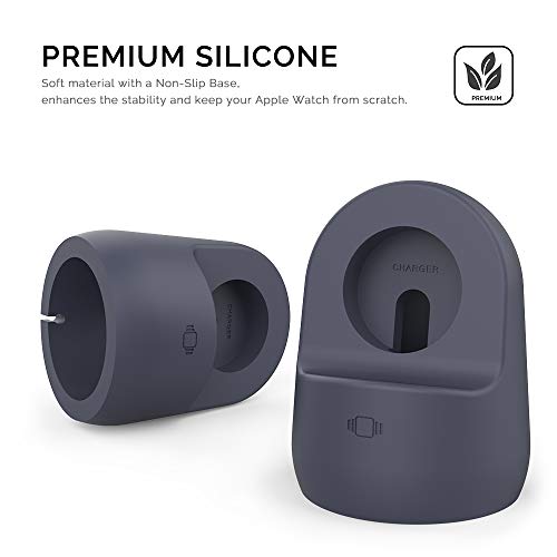 AhaStyle iWatch Stand Silicone Charging Dock Holder Accessories for Apple Watch Series 8/Ultra/SE2/7/6/SE/5/4/3/2/1(49/45/44/42/41/40/38mm), Supports Nightstand Mode【Adapters NOT Included】(Navy Blue) - color: Navy Blue