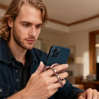 Double-Ring Three-Finger Back Clip Holder 360-Degree Rotating Mobile Grip Multipurpose Foldable Phone Grip Holder - color: Rose Gold