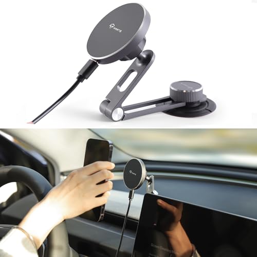 TPARTS Foldable Magnetic Phone Holder Car Mount for Tesla 3/Y/X/S - color: Mag safe Wireless Charger