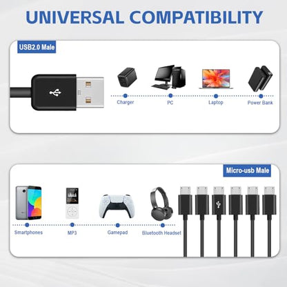 Micro USB Cable, Micro USB Splitter, Micro USB Charger & Data Cable 1.64ft - color: Black-1.64ft, size: 6