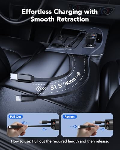 Retractable Car Charger, 85W Phone Charger for Car 4-in-1 Fast Charge - color: Black