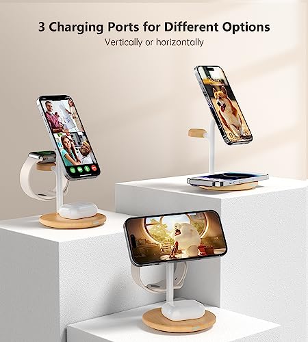 3 in 1 Magnetic Wireless Charging Station for Apple Devices,15W for Magsafe - color: Yellow Woodgrain