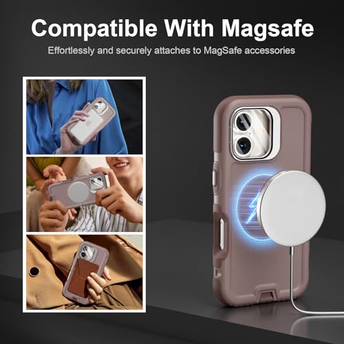 Follaroma Magnetic for iPhone 17 Case with Camera Stand, Light Brown, 6.3" | Built-in Glass Camera Cover,Compatible with MagSafe,Heavy Duty Shockproof Protective,Military-Grade Anti-DropDual Layer Cover - color: Brown Pink, size: iPhone 17 6.3''
