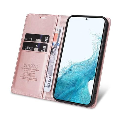 Compatible with Samsung Galaxy S22 Wallet Case PU Leather Flip Folio Case with Card Holder Magnetic Closure Shockproof Protective Phone Cover Rose Gold - color: Rose Gold, size: Samsung S22