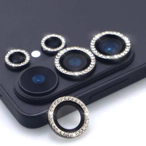 for Samsung Galaxy S26 Ultra Camera Lens Protector, Bling Diamond Metal Ring Tempered Glass Lens Cover, Sparkly Rhinestone Accessories (Black) - color: Black