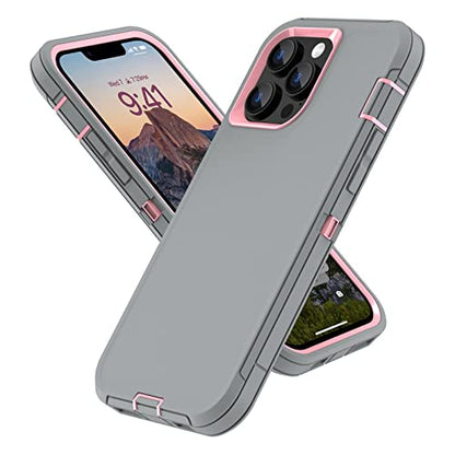 Sansunto Case for iPhone 13 Pro, Heavy Duty Shockproof iPhone 13 Pro Protective Case, Silicone Rubber Cover for Men & Women, Rugged Hybrid Phone Cases for iPhone13Pro in 6.1 Inch (Grey/Pink) - color: Grey/Pink