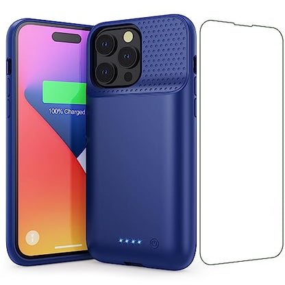 Battery Case for iPhone 14 Pro Max,14 Plus and 13 pro Max, Real 8600mAh Rechargeable Smart Extended Charging Case, Ultra-Slim Portable Protective Battery Pack (6.7 inch) Blue - color: Blue