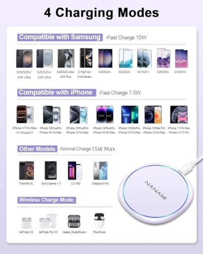 NANAMI 10W Max Wireless Charger Pad for iPhone, Samsung and Other Devices - color: Purple