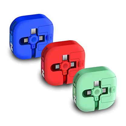 3Pack for USB A to USB C/Micro USB/Lightning Cables, 3 in 1 Retractable