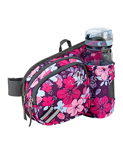 WATERFLY Fanny Pack Waist Bag: Waist Pack for Women Men with Water Bottle Holder Hiking Fanny Pack for Running Walking DogWalking Travel Cycling - color: Rose red flower