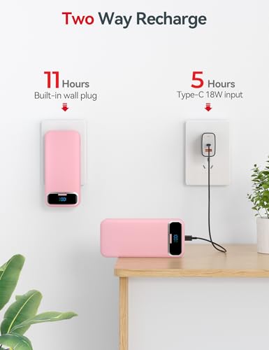 aonidi Portable Charger 20000mAh with Built-in Cables&AC Wall Plug, Pink - color: Light Pink