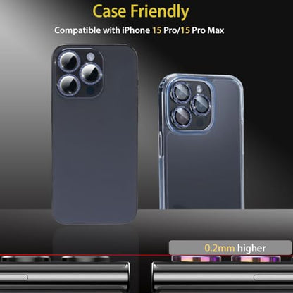 Camera Protector for iPhone 15 Pro/15 Pro Max, Glitter Dark Blue - color: Glitter Dark Blue