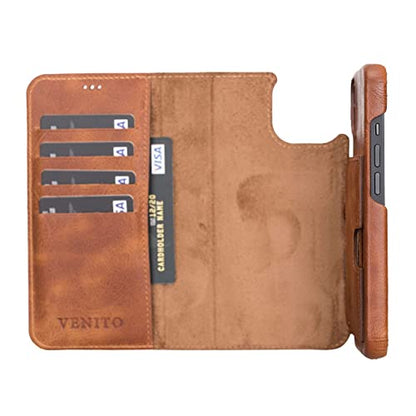 Venito Florence Leather Wallet Phone Case Compatible with iPhone 13 Pro (6.1 inch) - Extra Secure with RFID Blocking - Detachable Phone Wallet (Antique Brown) - color: Antique Brown, size: iPhone 13 Pro