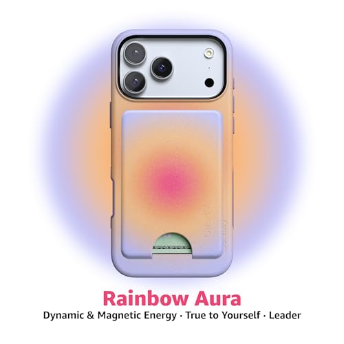 Casely MagWallet | Aura | Sunset Halo | Rainbow | Slim Wallet Card Holder | Compatible with MagSafe | Soft-Touch Hard Silicone | Holds Up to 3 Cards - color: Aura | Sunset Halo | Rainbow