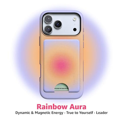 Casely MagWallet | Aura | Sunset Halo | Rainbow | Slim Wallet Card Holder | Compatible with MagSafe | Soft-Touch Hard Silicone | Holds Up to 3 Cards - color: Aura | Sunset Halo | Rainbow
