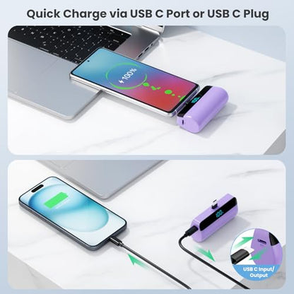 [2-Pack]Mini Portable Charger for iPhone 17/16/15,Upgraded 5500mAh PD Fast Charging USB C Power Bank,Travel Essentials Battery Pack for iPhone 17/17 Pro Max/Air/16/15 Series Galaxy Android-Pink+Purple - color: Pink+Purple