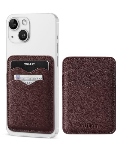VULKIT Stick on Card Holder Compatible for iphone Leather Cell Phone Wallet Credit Card Case Strong Sticker for Women - color: Genuine Espresso