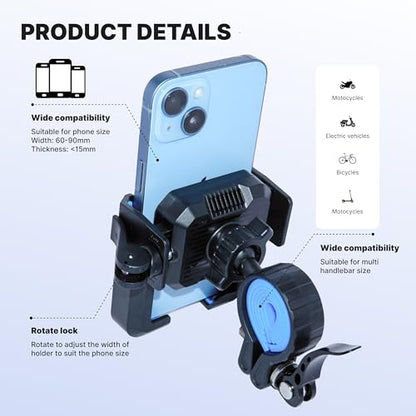 RESPECTED BRO Motorcycle-Phone-Mount & Bike Phone Holder - Durable Phone Holder for Bike and Motorcycle, Bicycle Phone Mount, Fits All Smartphones (Blue) - color: Blue