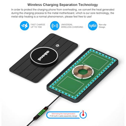 Magnetic Wireless Car Charger Pad, Aubenai 15W RGB Fast Wireless Charging Pad Non Slip Charging Mat with 70cm Extension Cable Compatible with Magsafe Charger iPhone 16 15 14 13 12 (Extension USB-C) - color: Black-Extension USB-C