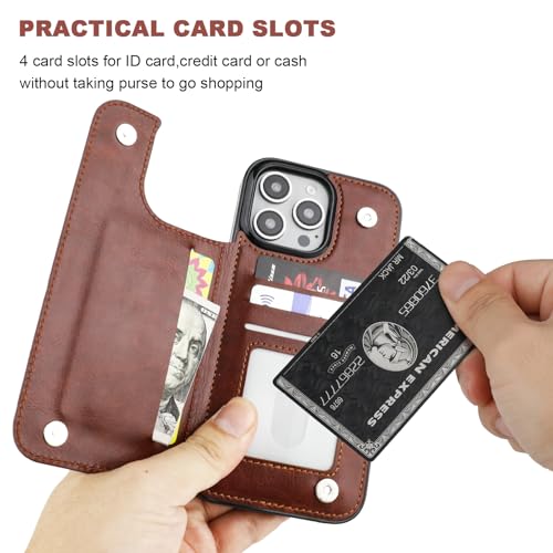 ONETOP for iPhone 16 Pro Max Wallet Case with Credit Card Holder,Brown | Kickstand,ID/Cash Holder,Case Wallet with Card Slots,Double Magnetic Clasp,Durable PU Leather Shockproof Cover for Women Men - color: Brown