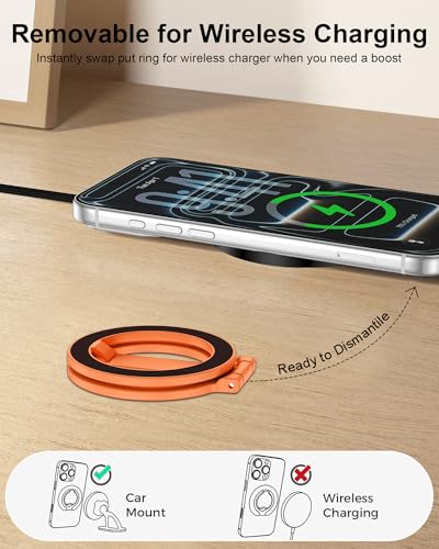 MagSafe Phone Grip Two-Sided Magnetic Ring Holder Foldable iPhone Kickstand - color: Orange
