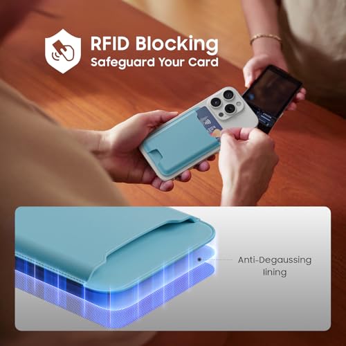 Musotica 2 Packs Phone Card Holder, Leather Phone Wallet Stick on, Stronger Nano Adhesive Credit Card Holder for Back of Phone Case, With RFID Blocking, Fit 4 Cards for iPhone, Samsung, and Android - color: SkyBlue