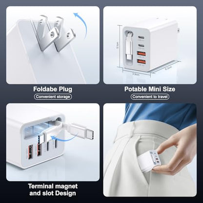 5-in-1 Retractable Wall Charger, 40W Retractable iPhone Charger Wall Plug - size: 1Pack