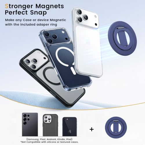 Double Sided Magnetic Kickstand,360°Rotation Cell Phone Grip Stand Finger Ring for iPhone 17 Pro Max 16 15 14 13 12 MagSafe Accessories,Fit Magnetic Car Mount, Blue - color: Blue