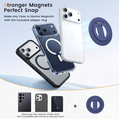 Double Sided Magnetic Kickstand,360°Rotation Cell Phone Grip Stand Finger Ring for iPhone 17 Pro Max 16 15 14 13 12 MagSafe Accessories,Fit Magnetic Car Mount, Blue - color: Blue