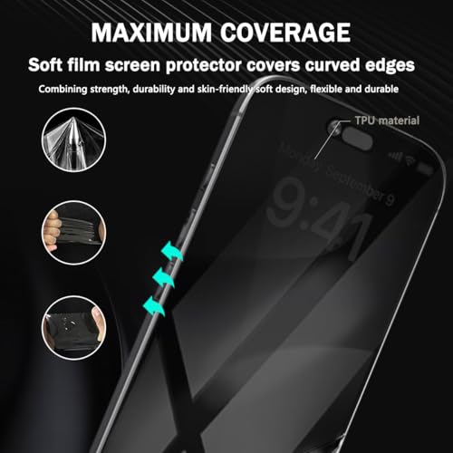 2 Pack for iPhone 17 Pro Max Privacy Screen Protector. Anti Scratch, Self-Healing, Anti Spy Flexible TPU Film NOT Tempered Glass for iPhone 17 Pro Max