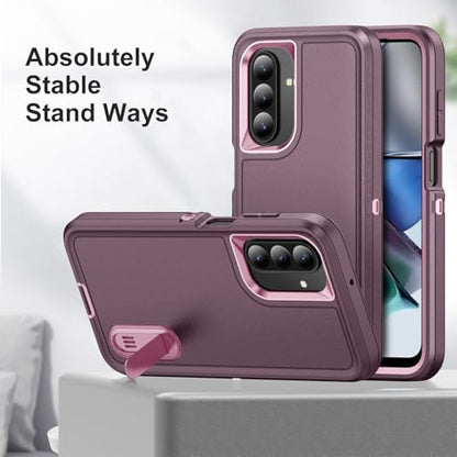 for Samsung Galaxy A26 5G Case with Kickstand Case 3-Layer Military Grade Protective Case Cover Silicone Heavy Duty Rugged Shockproof for Galaxy A26 5G Phone Case (Purple+Pink) - color: Purple+Pink