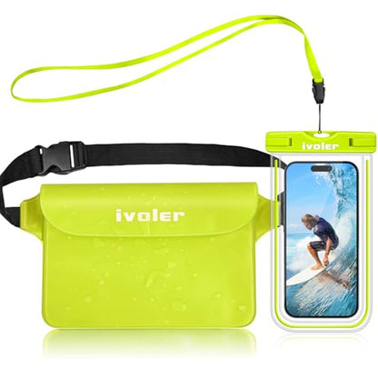 ivoler 2-Pack Waterproof Fanny Pack & Phone Pouch, Dry Bag for Passport, Phone & Wallet, Floating Waterproof Phone Case for Beach, Swimming, Kayaking, Boating, Cruise Essentials & Travel - color: Lime Green & Neon Lime