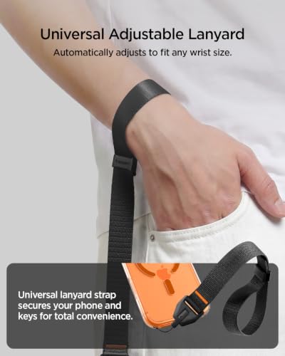 Spigen Phone Wrist Strap with Lanyard and Tether Tab (Universal) - color: Black Adjustable