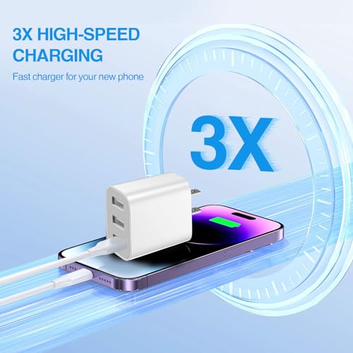 3 USB A Ports Charger Block,YTFCYIKBG Cell Phone wall Chargers,USB Cube - color: white and black