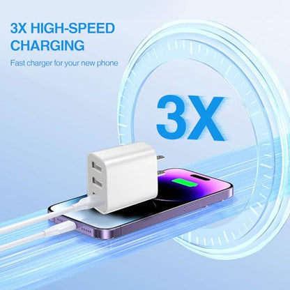 3 USB A Ports Charger Block,YTFCYIKBG Cell Phone wall Chargers,USB Cube - color: white and black