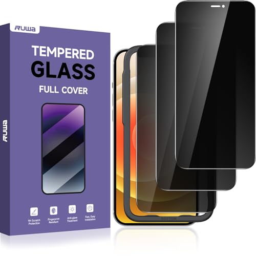 ruwa Privacy Screen Protector for iPhone 12/12 Pro[6.1 Inch][3-Pack] Anti-Peep Tempered Glass Film with Easy Installation Frame, Ultra HD, 9H Hardness, Scratch Resistant, Case Friendly - size: for iPhone 12/12 Pro-6.1 inch 3-Pack