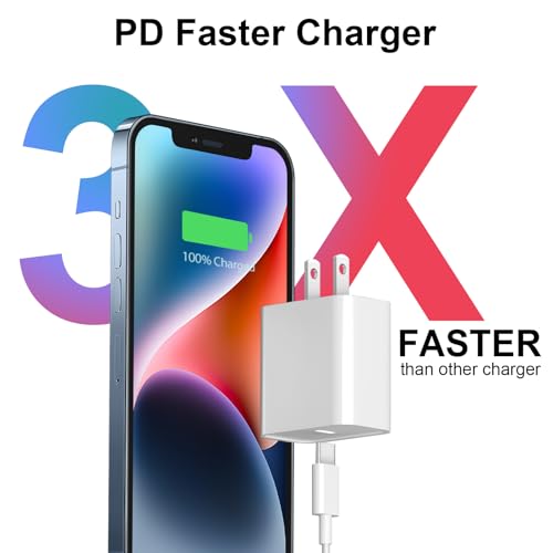 2+2Pack iPhone 17 16 15 Charger Fast Charging 20W Apple Charger &10ft Cable - color: White