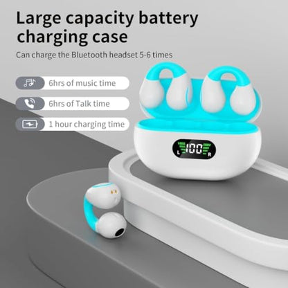 AI Language Translation Real Time Open Ear Bone Conduction Headphones, Bluetooth Clip On Earbuds Comfort with Digital Display Charging Case Sport Earphones for Running Fitness Exercise