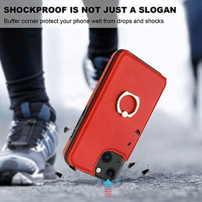 Folosu Compatible with iPhone 14 Case Wallet with Card Holder, 360°Rotation Finger Ring Holder Kickstand, RFID Blocking Leather Protective Double Buttons Shockproof Cover 6.1 Inch Red - color: Red, size: iPhone 14