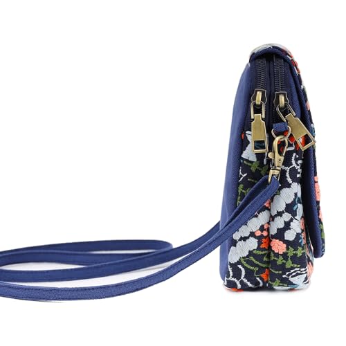 SILKAREA Embroidered Cute Mini Crossbody Bag for Women Small Handbags Wristlet Wallet Bag Cell-phone Pouch Coin Purse - color: Flower Sea Blue