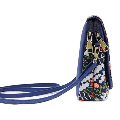 SILKAREA Embroidered Cute Mini Crossbody Bag for Women Small Handbags Wristlet Wallet Bag Cell-phone Pouch Coin Purse - color: Flower Sea Blue