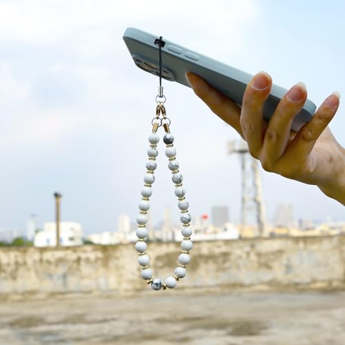 TENOC Marble Beaded Phone Wrist Strap, Marble White - color: B-marble White