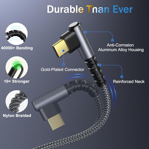 OKRAY USB C Cable 10ft, 60W Fast Charging USBC to USBC 90 Degree Angle Cord - color: Grey