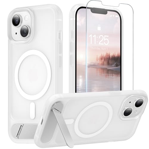 Magnetic for iPhone 14 Case & iPhone 13 Case with Stand Clear Matte | (Screen Protector)(Compatible with MagSafe)(Military Grade Shockproof) Translucent Drop Protection Matte Slim Phone Case,6.1" - color: Clear Matte, size: For IPhone 14/13