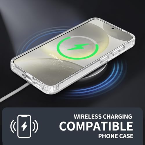 for Samsung Galaxy S24 Case Clear, Anti-Yellowing 6.2 Inches Slim Fit Heavy Duty Protection Wireless Charging Compatible Lightweight Shockproof Anti-Slip Transparent Protective Phone Cover