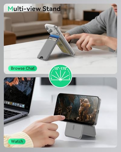 for MagSafe Wallet with Stand, 5 Card Holder, Slim Leather Magnetic Wallet for iPhone 17/16/15/14/13/12 Pro Max Plus Air Series, 3 Card Slots & 1 Cash Slot,Grey - color: Grey