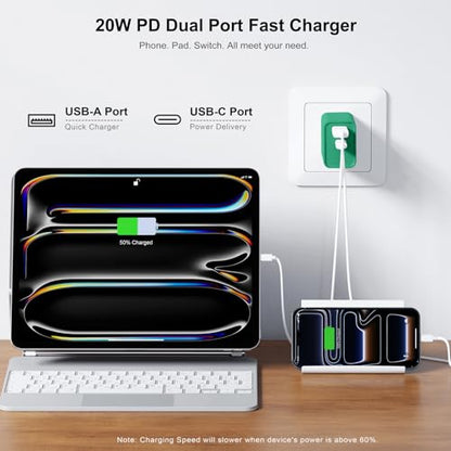 20W USB C Fast Charger, 3Pack Durable Dual Port PD 3.0 with USB A Wall Charger Block for iPhone, iPad Pro, AirPods Pro, Samsung Galaxy, Motorola, LG, Google Pixel Brick Plug Power Adapter(Green) - color: Green