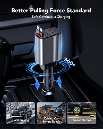 Retractable Car Charger, 78W Fast Charging Cigarette Lighter Adapter